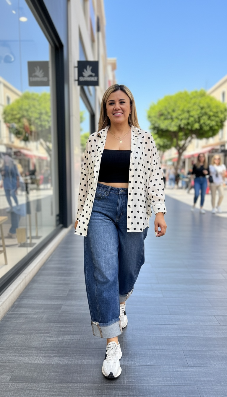 Jeans de Mezclilla con Valenciana Corte Barriel Jean