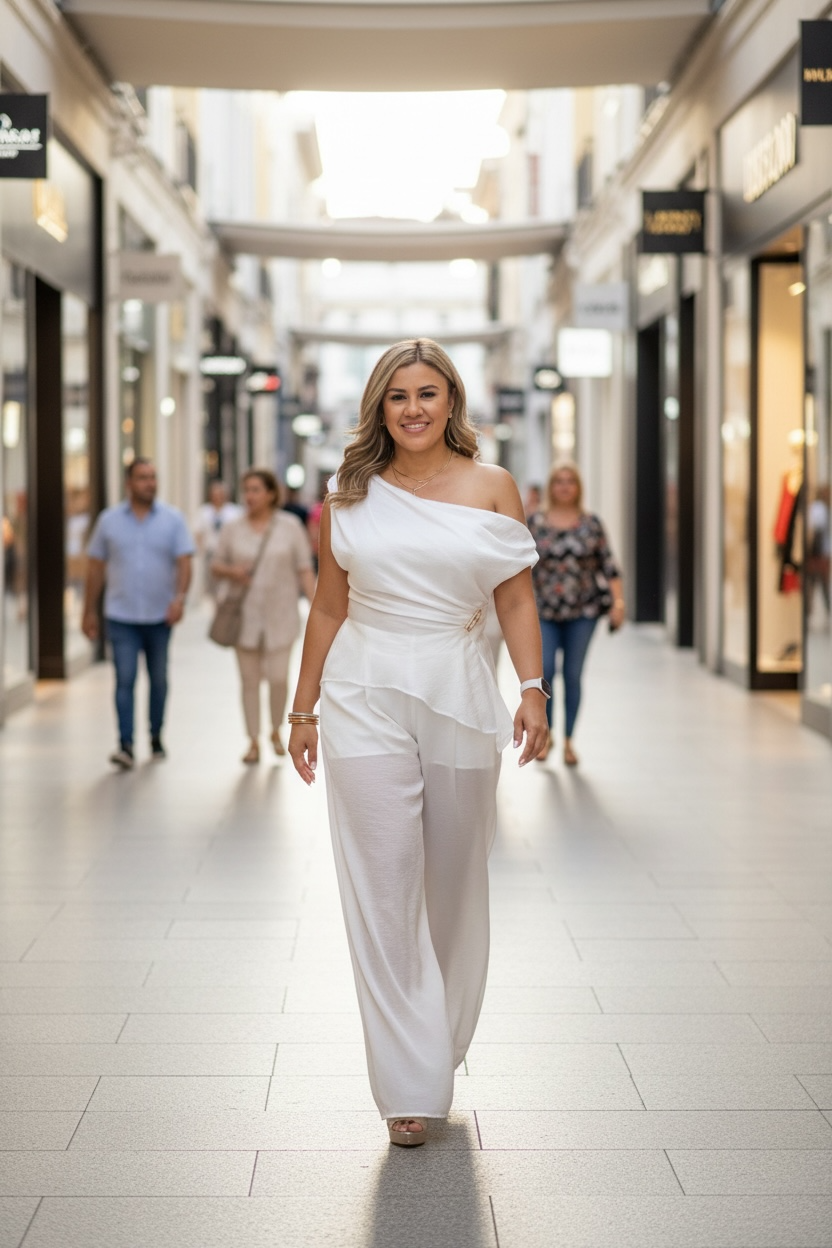 Conjunto Blanco de Blusa con Plisados y Pantalón