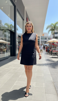 Vestido Negro con Presillas Laterales con Hebilla Dorada