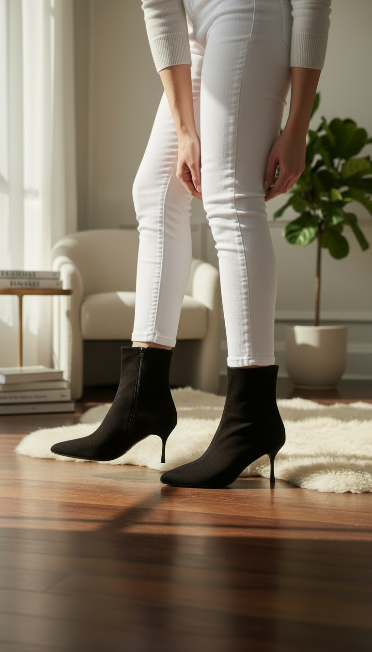 Botines Negros de Nubuck Color con Tacón de Aguja