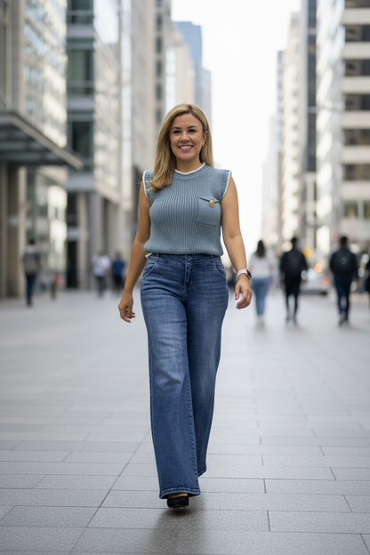 Chaleco Gris Tejido con Boton Dorado