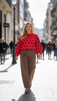 Sudadera Roja con Estampado Polka Dots en Café