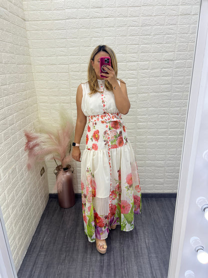 Vestido Sin Mangas Color Ivory Con Estampado Floral