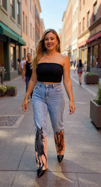 Jeans de Mezclilla con Estampado de Caballos