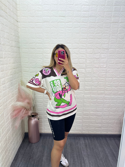 Jersey Deportivo Café con Beige Estampado Goofy