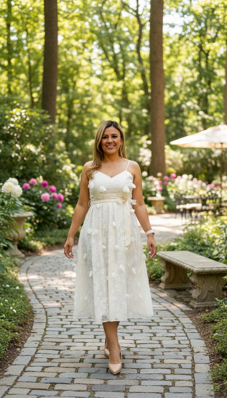 Vestido Ivory de Tirantes con Aplicaciones de Flores y Cintillo