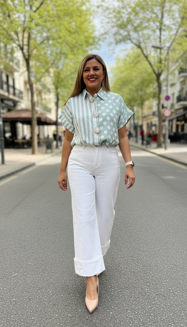 Blusa Sin Mangas Estampado a Rayas Color Menta Con Blanco
