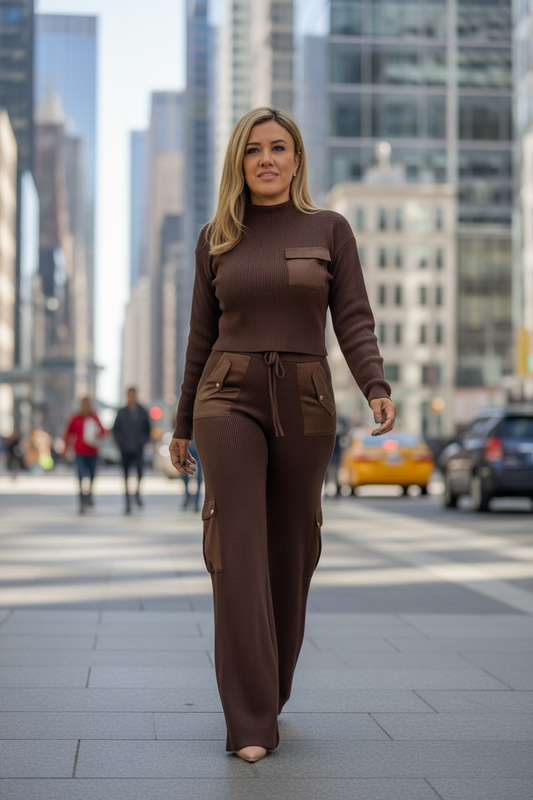 Conjunto Color Café en Tejido de Punto