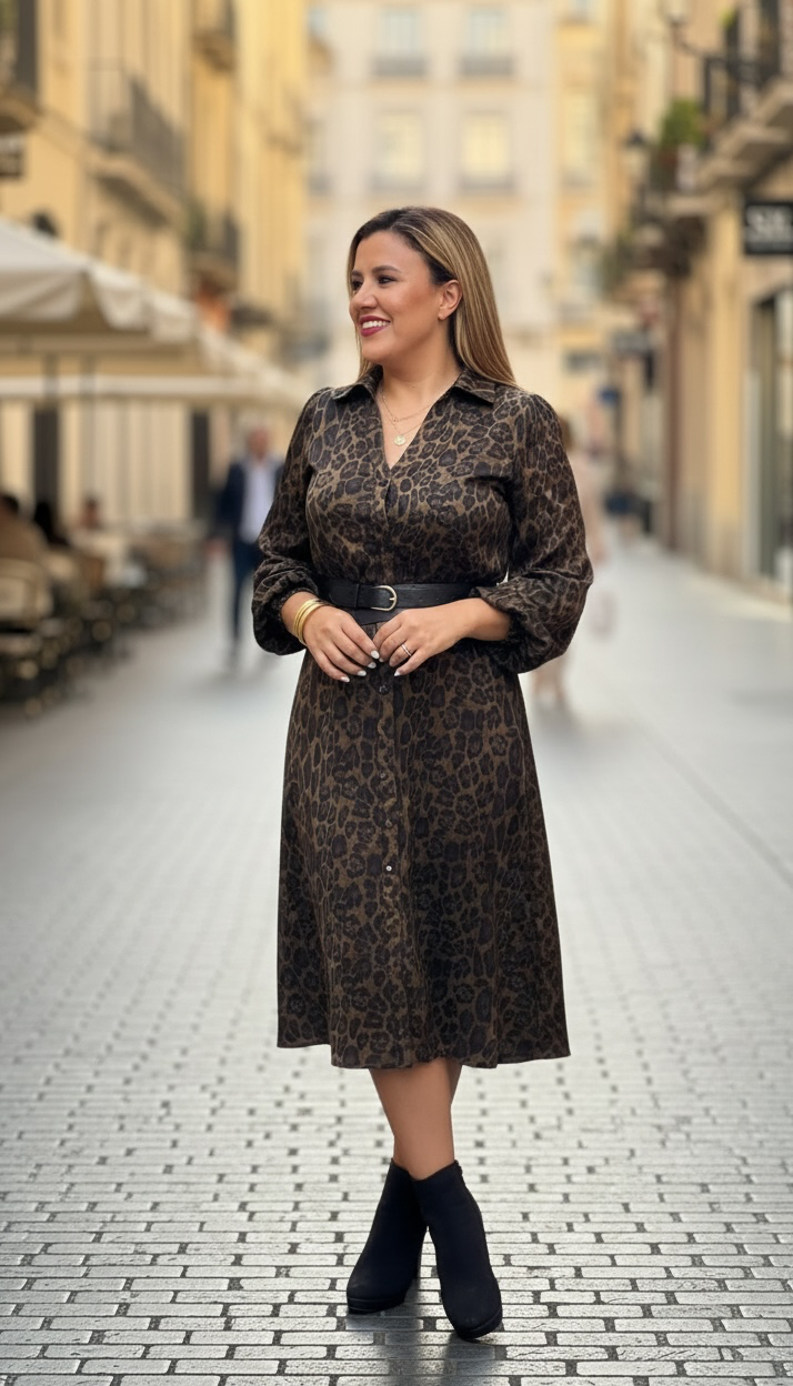 Vestido Verde Estampado Animal Print con Cintillo Negro