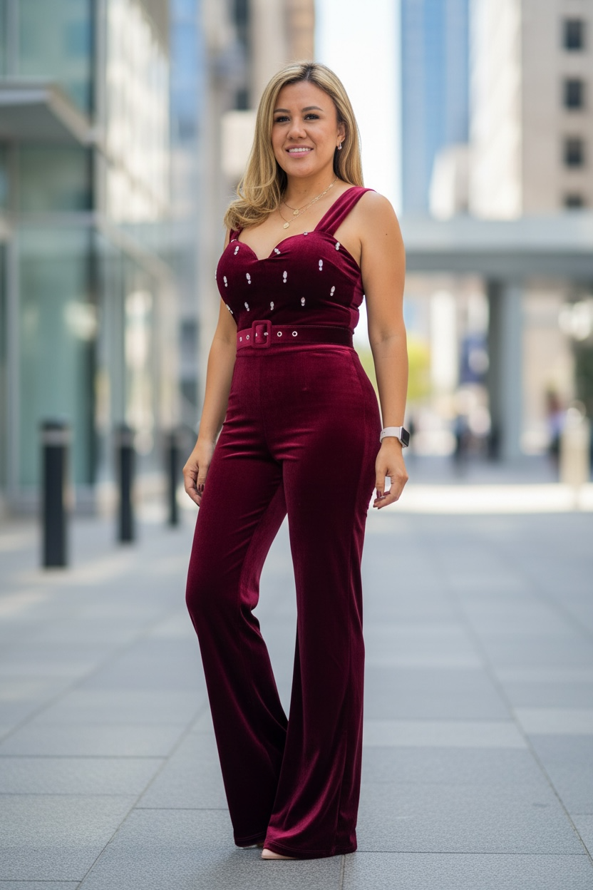 Jumpsuit Rojo Obscuro Tela de Velvet