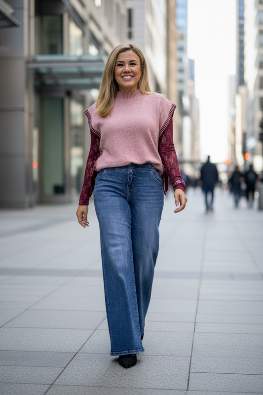 Suéter Rosa sin Mangas Tipo Capa Con Jaretas a los Lados