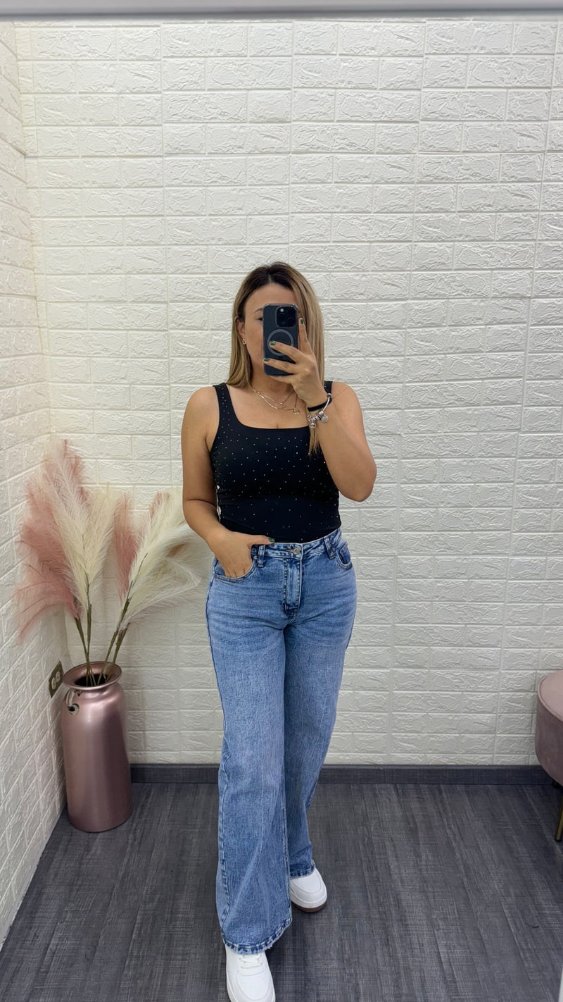 Jeans de Mezclilla Prelavado Corte High Rise Crinkle Wide