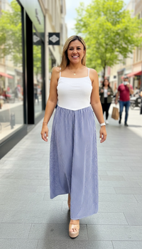 Vestido Largo Blanco con Falda Sky Blue a Rayas Blancas
