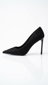 Zapatos de Tacón Negros Forrados de Tela Plisada