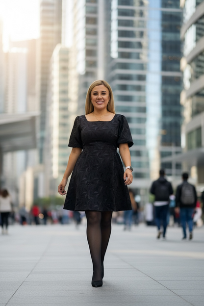 Vestido Negro Satín con Flores Bordadas