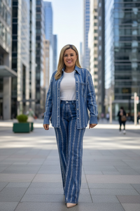 Set de Mezclilla de Blusa y Jenas con Aplicaciones de Brillos