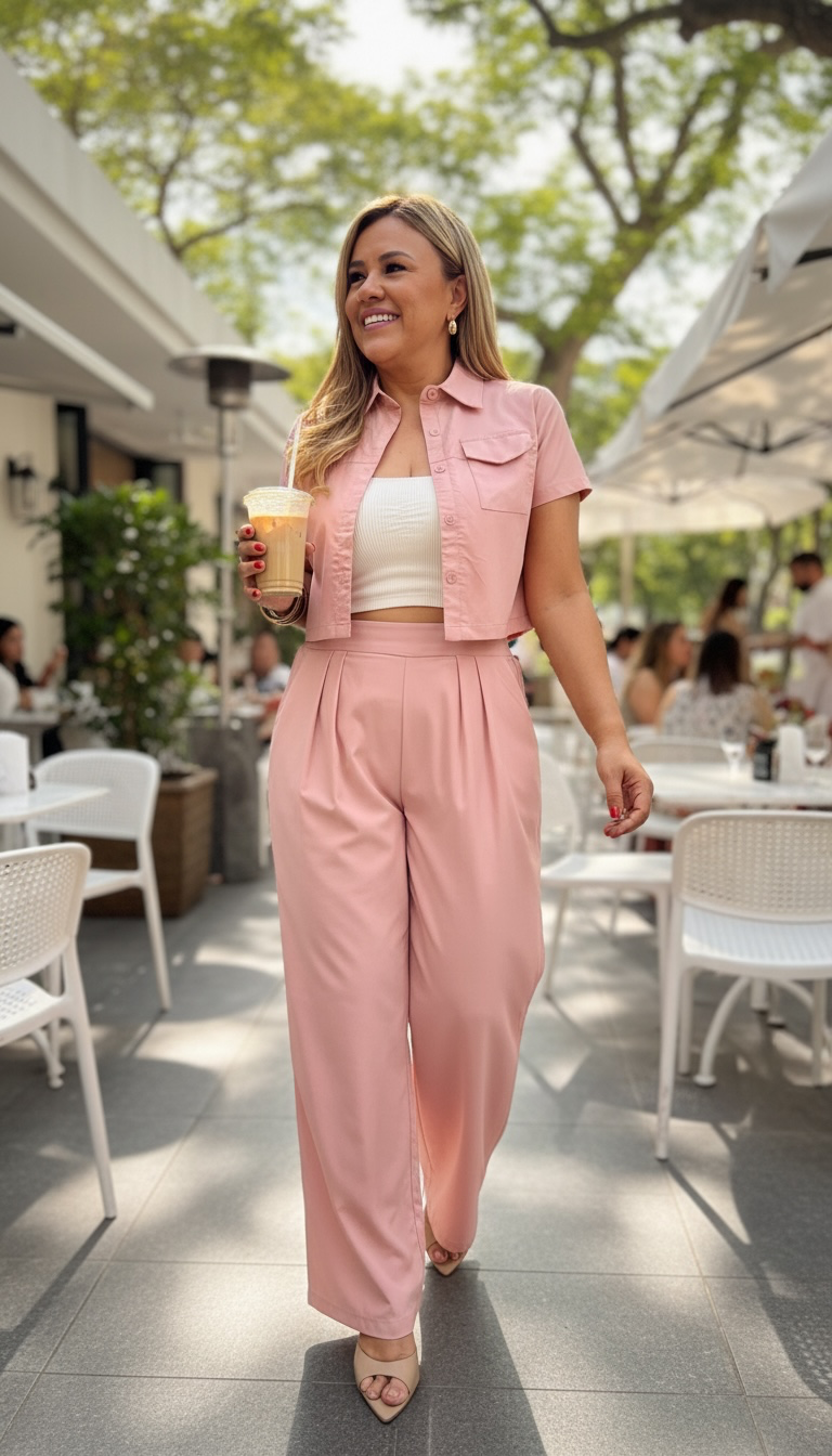 Conjunto Color Rosa Viejo de Blusa y Pantalón Casual