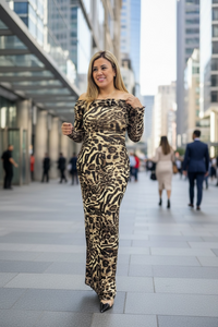 Vestido A Los Hombros Estampado Animal Print