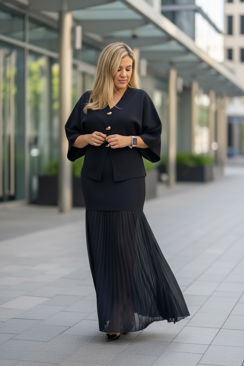 Set de Falda y Blusa Tejido de Punto Conm Botones Dorados