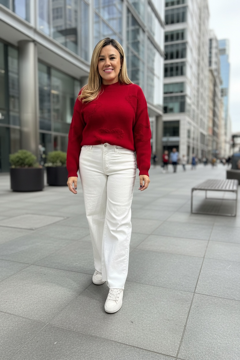 Suéter Rojo con Corazones Tejidos