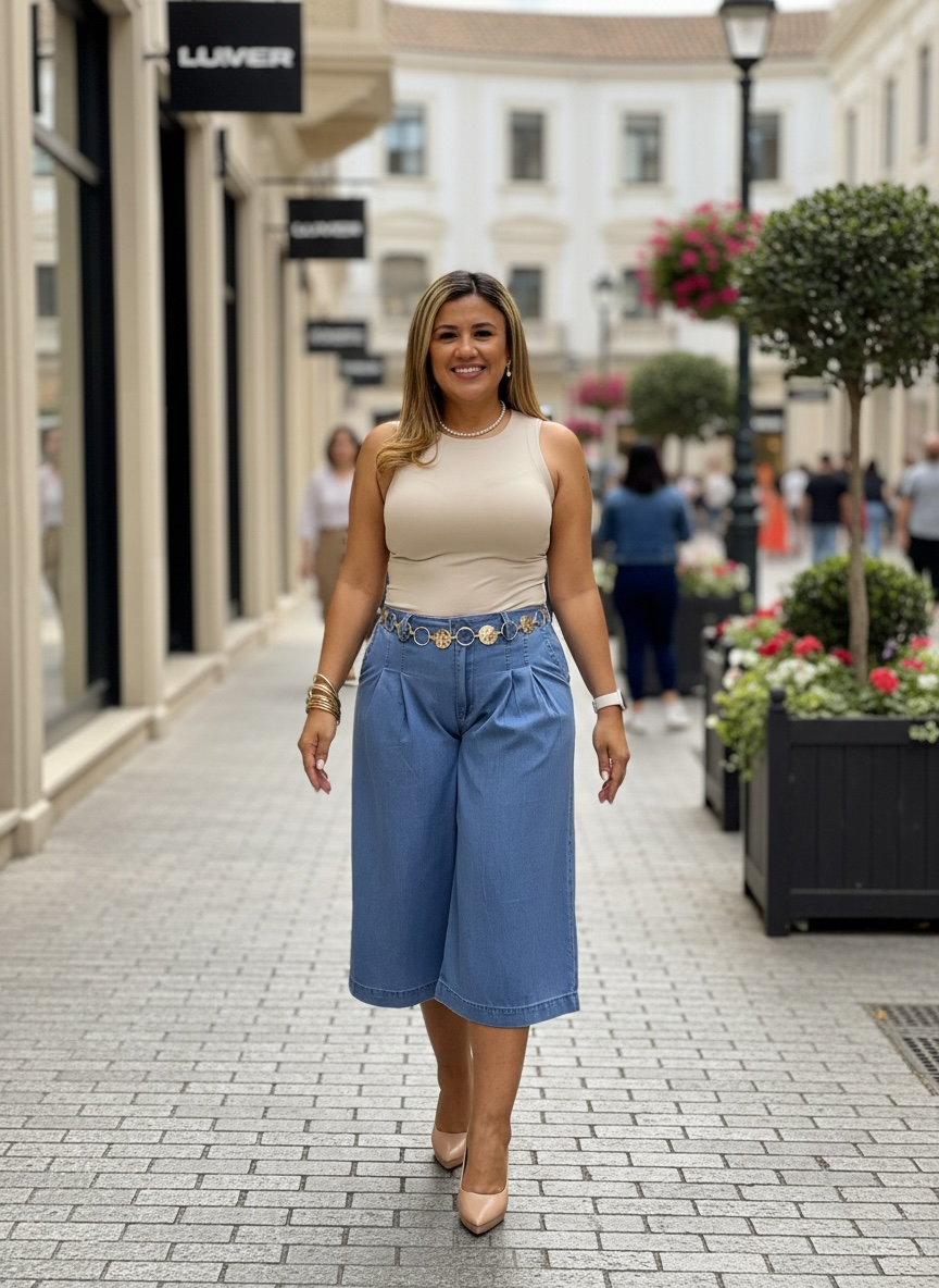 Blusa Beige Corta Básica Sin Manga