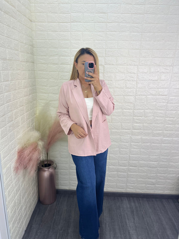 Blazer Con Rayas Estrampadas, Color Rosa