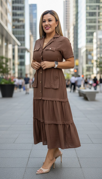 Vestido Largo de Botones en Color Cafe
