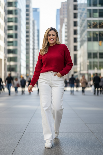 Suéter Rojo con Corazones Tejidos