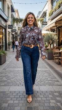 Jeans de Mezclilla Corte Recto con Cinturón Café