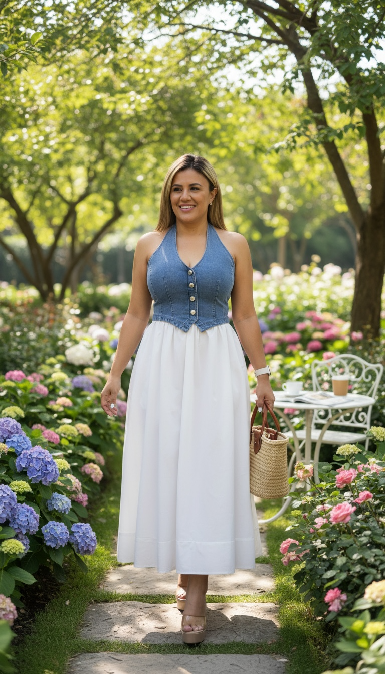 Vestido Blanco con Top de Mezclilla