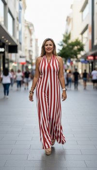 Vestido de Tirantes Cuello V Estampado a Rayas