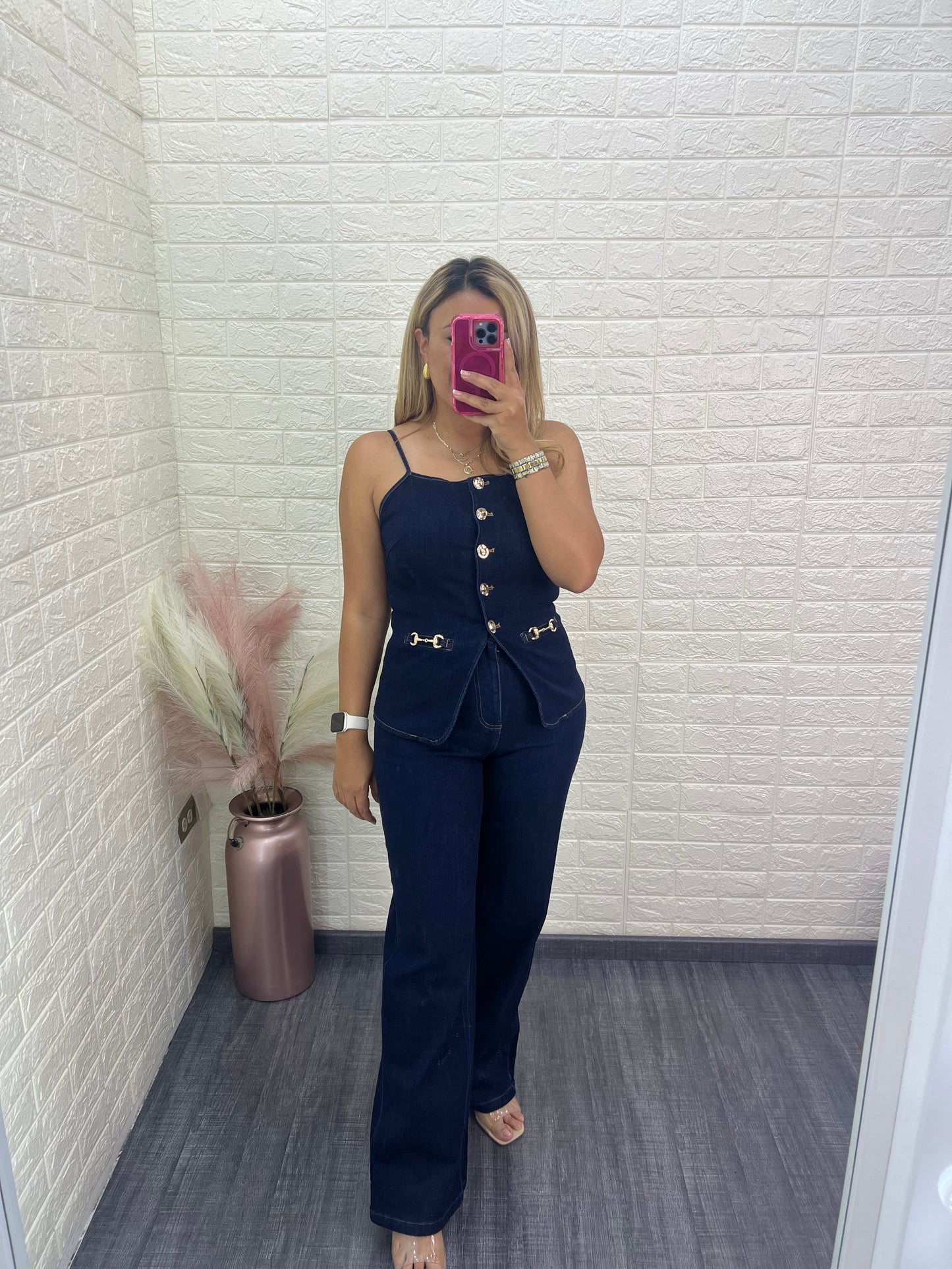 Conjunto de Mezclilla de Blusa de Tirantes y Pantalón Loose Fit