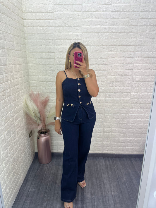Conjunto de Mezclilla de Blusa de Tirantes y Pantalón Loose Fit