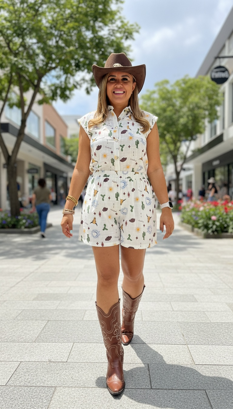 Conjunto Beige de Blusa de Resaque y Short Estampados