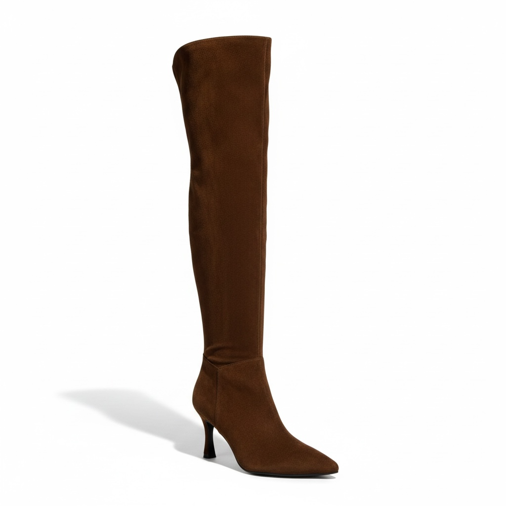 Botas Cafés de Nubuck Largas de Tacón
