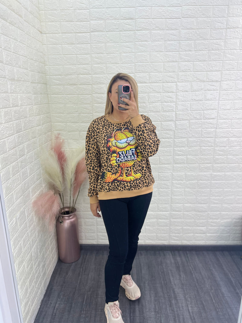 Sudadera Beige Animal Print Estampado Garfield