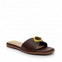 Chanclas de Piso Cafés con Hebilla Dorada