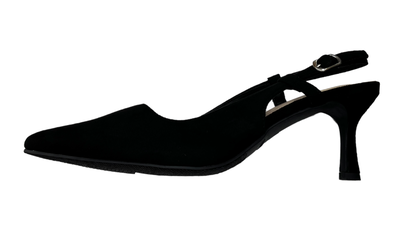 Zapato Negro de Tacón Bajo en Tela de Gamuza