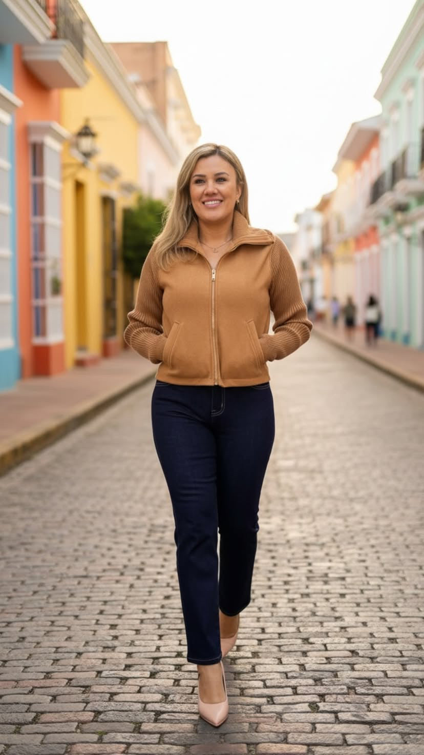 Chamarra Camel En Tela de Lana