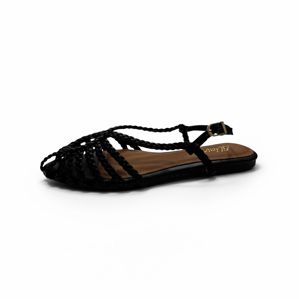 Chanclas de Piso Negras Con Tirantes Trenzados