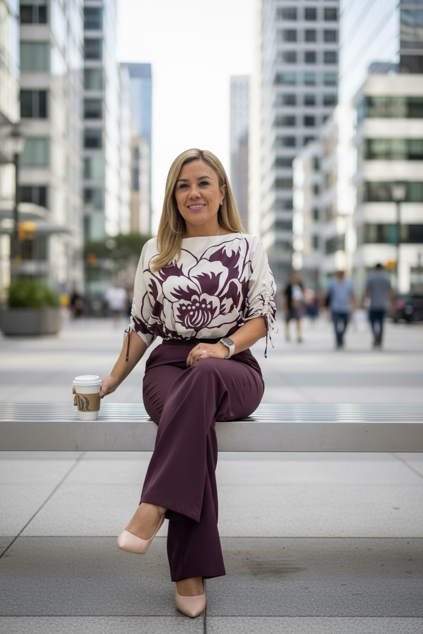 Conjunton Casual Estampado Guindo con Beige