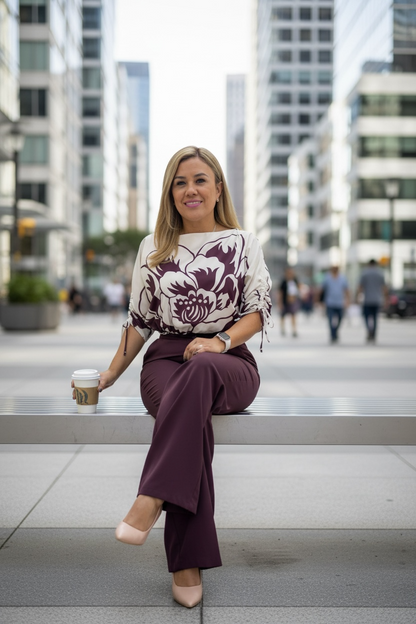 Conjunton Casual Estampado Guindo con Beige