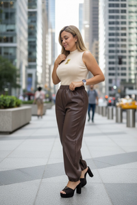 Pantalón Café de Vinipiel  Tipo Jogger