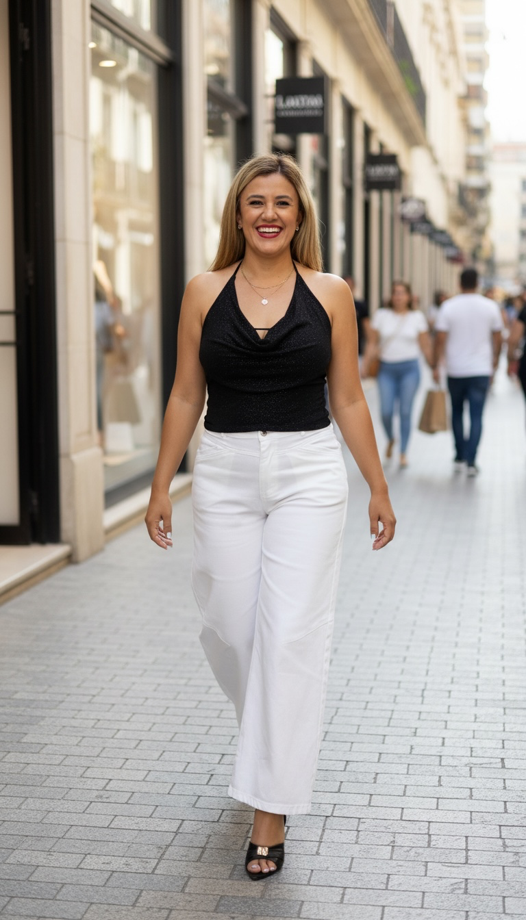 Blusa Negra Metálica Cuello Halter