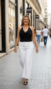 Blusa Negra Metálica Cuello Halter