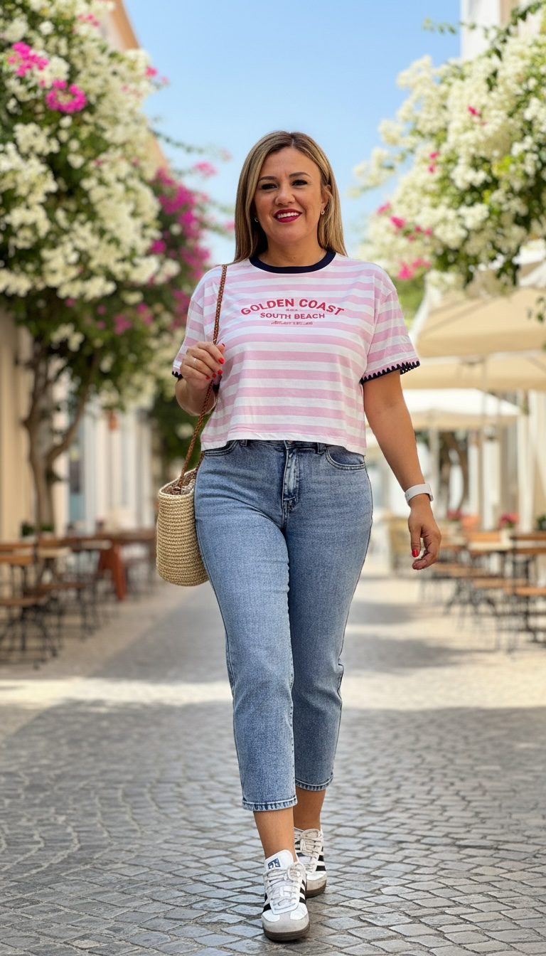 Blusa Estampado a Rayas Rosa y Blanco