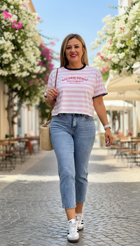 Blusa Estampado a Rayas Rosa y Blanco