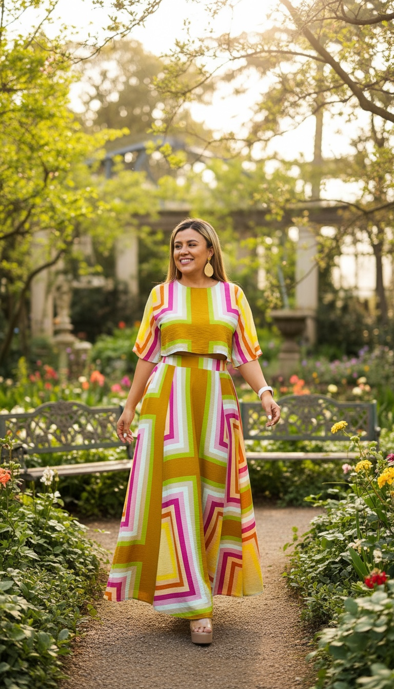Conjunto de Blusa y Falda  Estampado de Colores