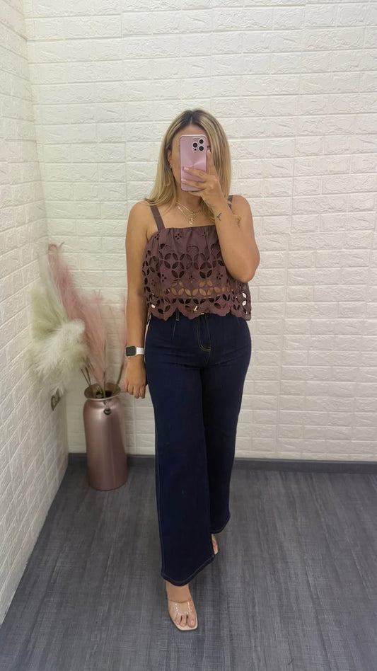 Blusa Corta de Tirantes Color Café