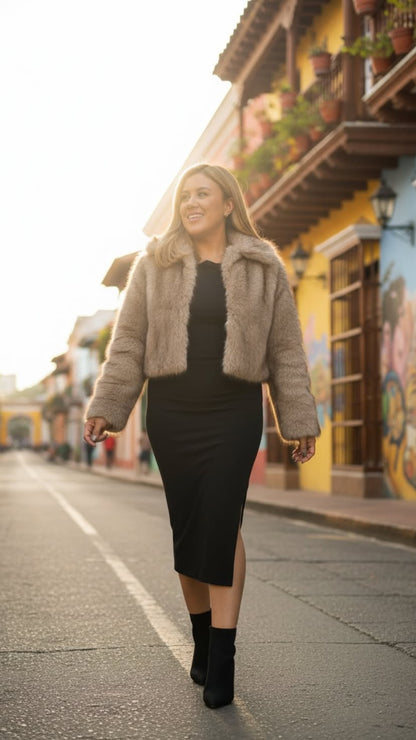 Chaquetín de Peluche Color Beige Jaspe